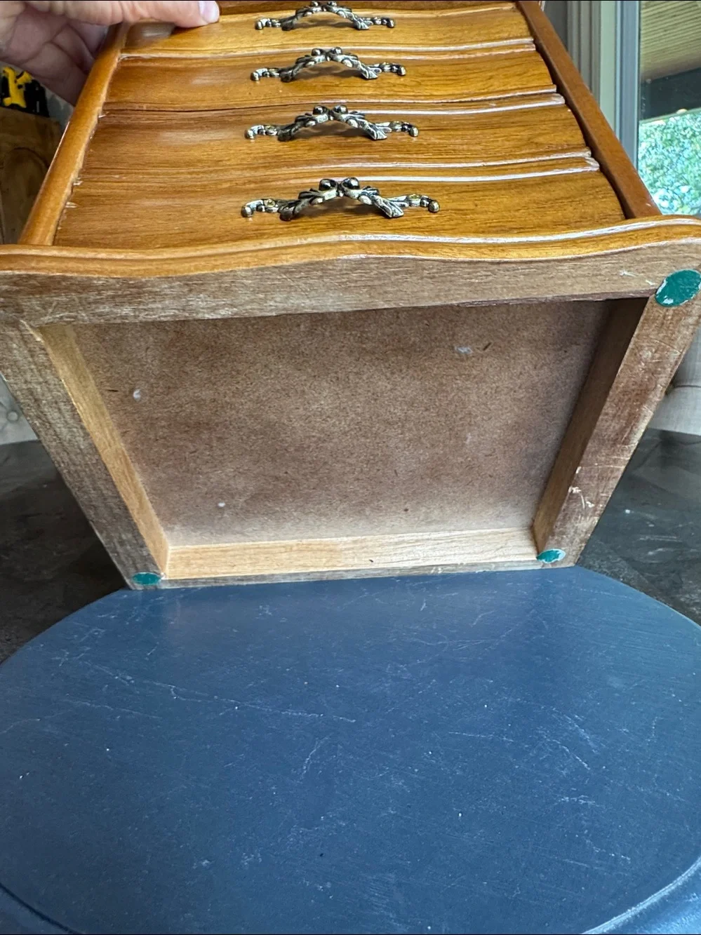Vintage Wood Jewelry Box red lined